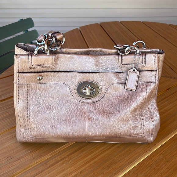 Coach Handbags - Coach L1160-F16531 Penelope pebbled leather carryall beige  teal interior